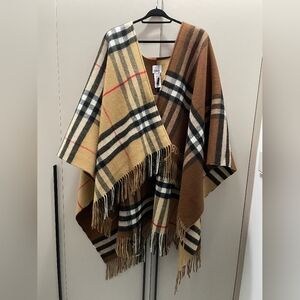 Burberry Brown Cashmere Contrast-Check Cape